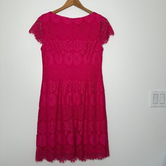 Eliza J Lace Dress Size 10 Pink Scalloped Cap Sleeve Sheath Cocktail - Picture 2 of 11